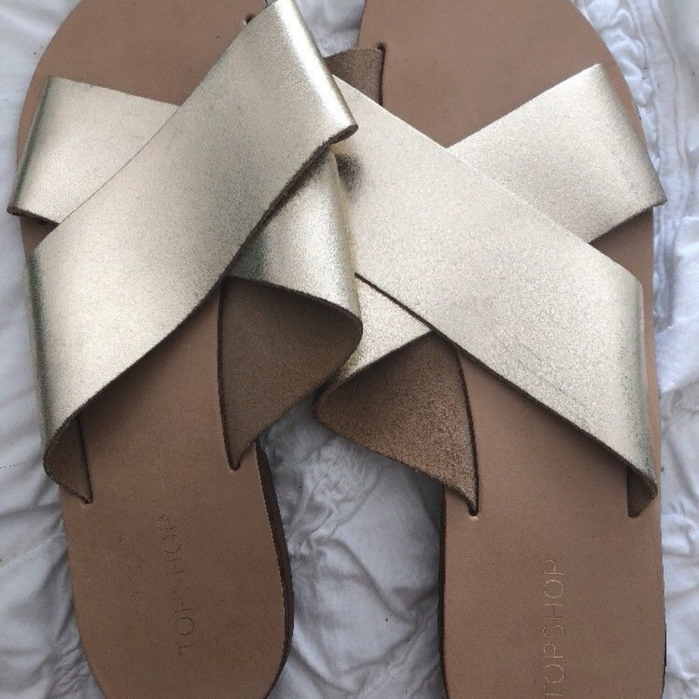 Topshop Womens Shoes Size 7 Gold Slipon Sandals